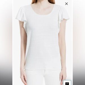 Max Studio White Flutter Sleeve Crinkle Top Size M